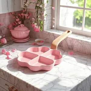 Caannasweis 4-Cup Nonstick Egg Pan with Thick Handles, Cute Design, Ideal for Cooking Eggs, Breakfast Aluminium Nonstick Cookware Pots Oil