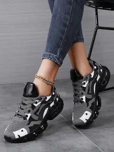 Women's Fashion Camo Flyknit Mesh Breathable Lightweight Casual Sports Shoes, Comfortable Running Sneakers for Daily Wear, Running Training Shoes