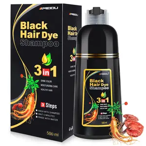 MEIDU 3 in 1 Black Hair Dye Shampoo - Herbal Ingredients Can cover gray hairs, Contains Ginseng Extract, Natural Haircoloring