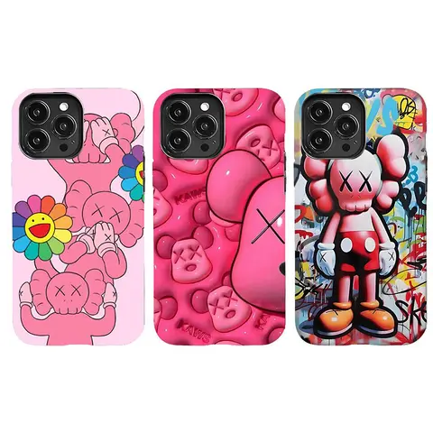 KAWS Pink Graffiti Art Cellphone Case - Shockproof, Military-Grade Protective Cover Casing, Drop-Proof Accessory for iPhone 11-17 Pro Max/Plus, Samsung Galaxy S23-25 Devices