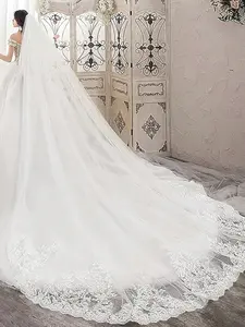1pcs 3M Luxurious Lace-Trimmed Cathedral-Length Bridal Veil with Train, Trailing Veil