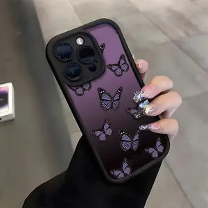INS sweet style gradient purple butterfly pattern phone case, shockproof stepped soft case, suitable for iPhone 17 16 15 14 13 12 11 X XS XS Max 16E 12.13 Mini, a festival gift for friends, family, and yourself