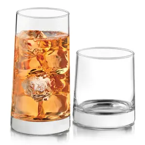 Libbey Cabos 16-Piece Rocks and Tumbler Glasses Set, Angled Glass Cups Set for Water, Juices, and More, Dishwasher-Safe Modern Glassware