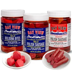 Bay View Smoked Mild Pickled Meats, No MSG, Gluten Free, No Soy, 0g Sugar, 7g Protein, Hardwood Smoked, Mouthwatering Pickled Snack (8oz, Variety Pack)
