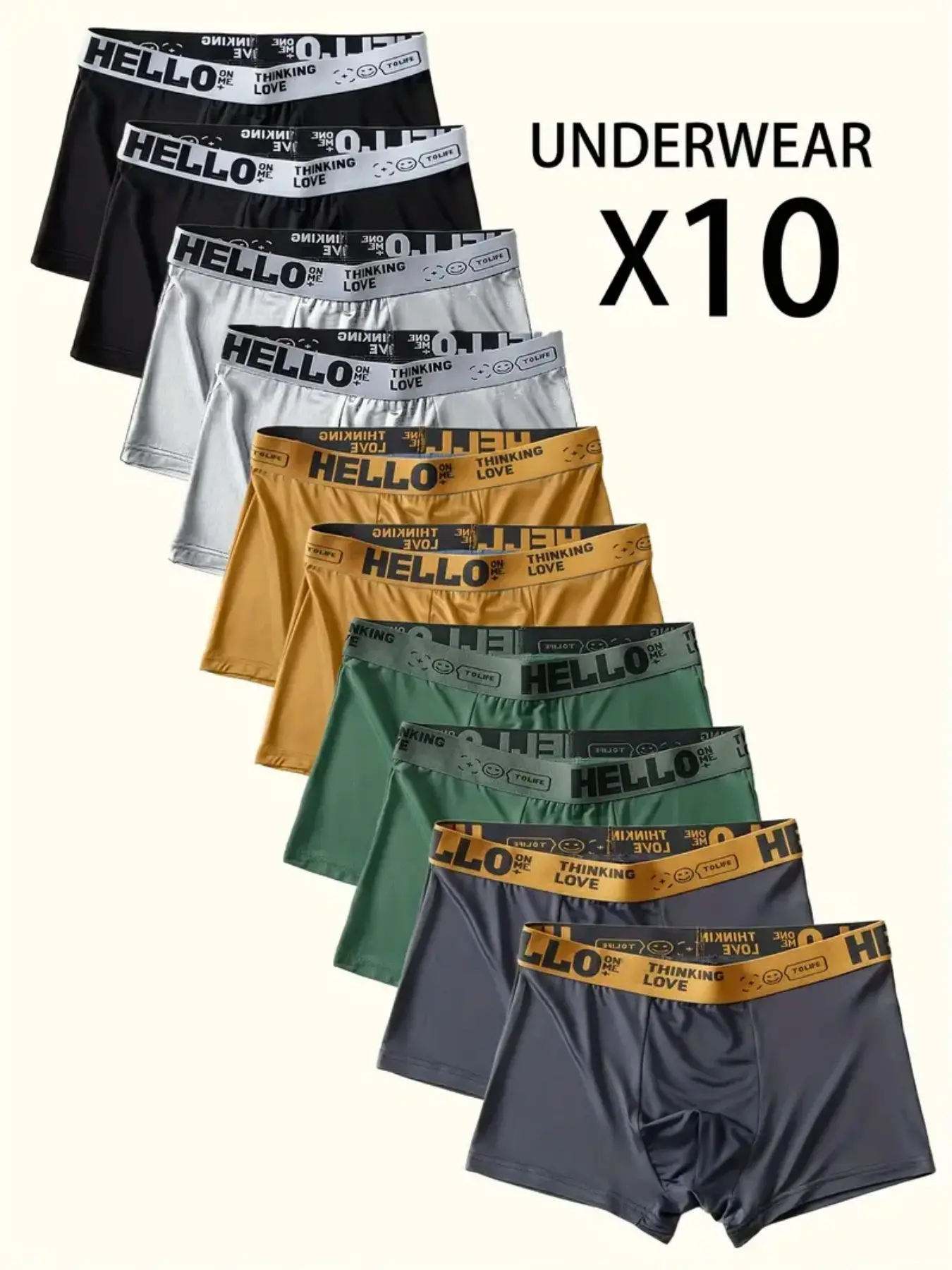 10 Pack  Men's Letter Tape Boxer Briefs (Please Size Up), Soft Comfortable Breathable Underwear for Daily Wear Full Coverage Knickers Casual Men's Underwear for All Seasons