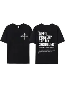 Need Prayer Shirt - Tap My Shoulder Let’s Pray Christian Faith T-shirt, Bible Verse Matthew 18:20, Religious Inspirational Casual Cotton Menswear Crewneck Graphic Tee Top Womenswear Streetwear Tshirt