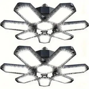 LED Garage Light 2 Pack, Super Bright 20000Lm Basement Ceiling Lighting w/ 7+1 Deformable Panels Screw in E26 Bulb Base Socket for Workshop Attic Warehouse Utility Laundry Storage Area