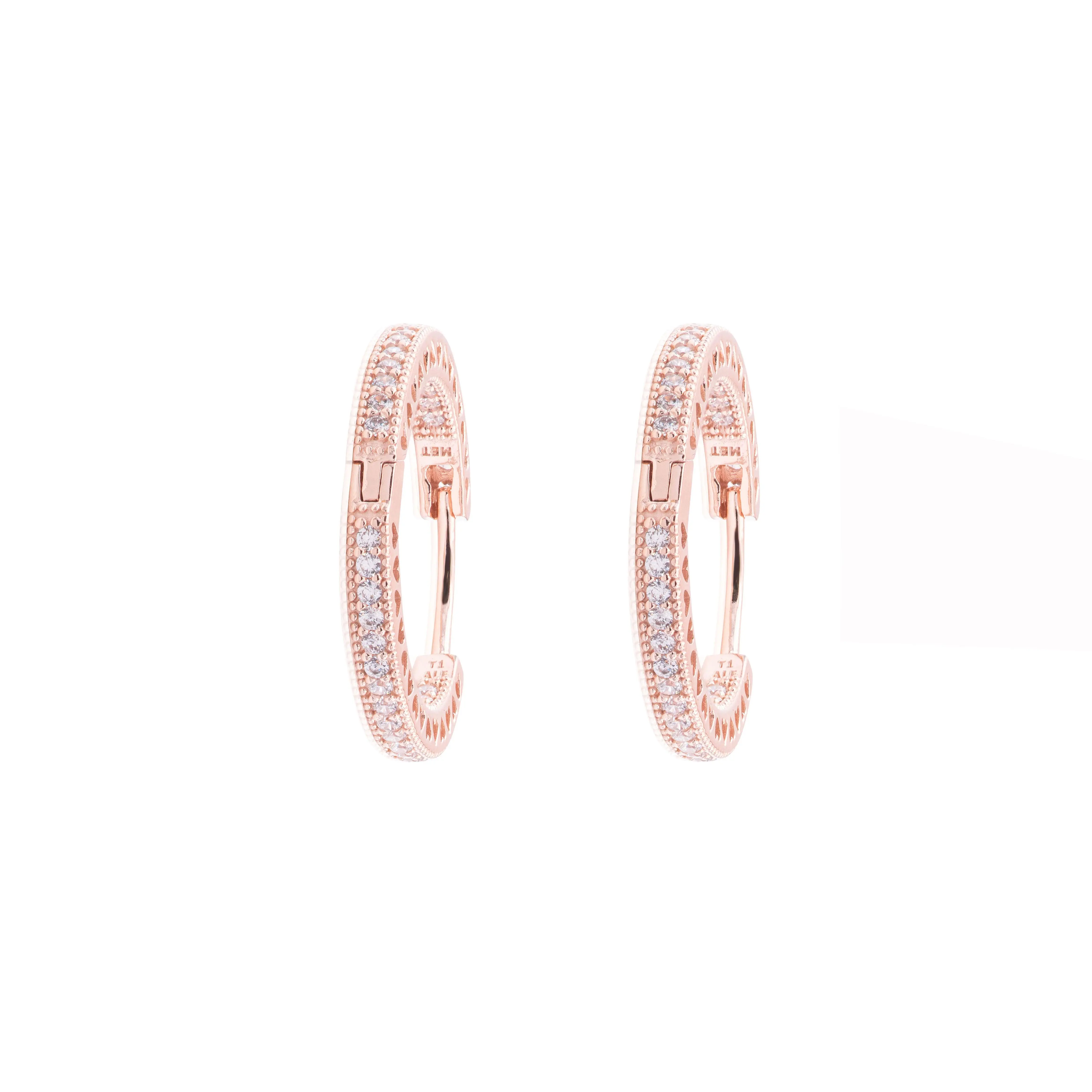 Pandora Hoop Earrings In Pandora Rose With Clear Cubic Zirconia And Cut-out Heart Details 286318CZ