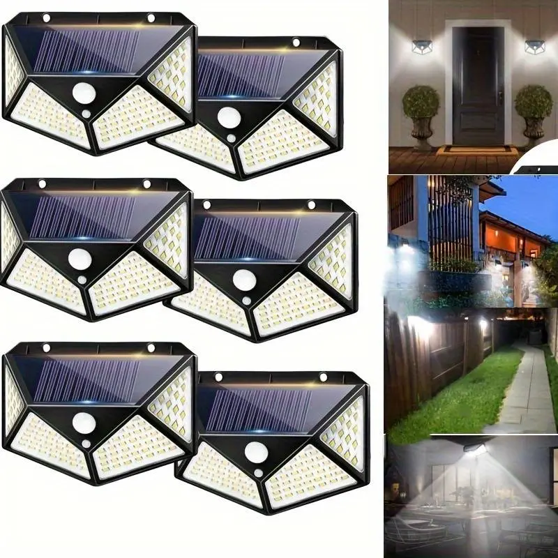 1/2/4/6 Pack Solar Wall Light with Motion & Light Sensor, 100-LED Exterior LED Strip, Lithium Ion Security Fixture for Outside Backyard Setup, Decking & Patio Lighting