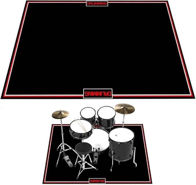 4x6ft Drum Rug Mat with Non-Slip Grip Bottom,Drum Carpet Noise Reduction, Floor Protection for Electric Drum and Jazz Drum Set Splash Stands, Gift for Drummers, Music Practice Kit, Black.