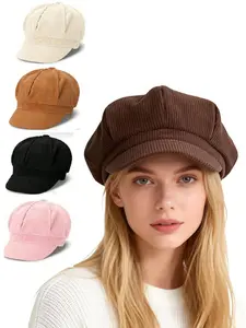Women's Beret Hat, Octagonal Painter Cap, Spring Summer Travel Newsboy Cap, Unisex Duckbill Hat, Vintage Corduroy Ivy Capsule Boy Taxi Gambler Artist Hat