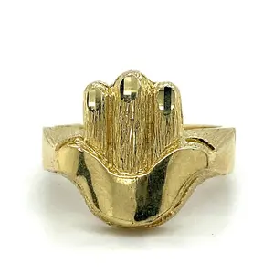 10K Yellow Gold Hamsa Hand Nugget Style Ring