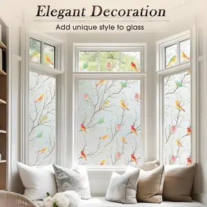 Privacy Window Film Roll Non-Stick Semi-Transparent Bird Window Film Decorative Glass Film Self-Adhesive Decoration Sticker for Home Office Living Room Use