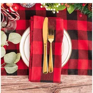 Buffalo Collection Rustic Plaid Design Cotton Cloth 20 x20 Inch Napkin, Set of 4 – Red and Black Dinner Napkins for Banquets, Christmas, Special Events and Home Décor