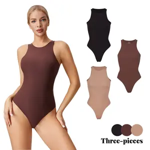 1/2/3 Women's Bodysuits Womenswear Underwear Crew Neck Sleeveless High Elasticity Tank Plain Tops Thong Bodysuits Summer Outfits Minimalist Fashion Ladies Comfort Summer Outfits 2024 Minimalist Fashion Lady Basic Crewneck Round Neck