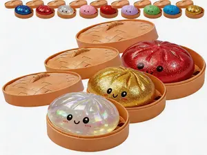 Expressive Big Dumpling Squishy Giant Glitter Dumpling, GiantDumpling Squishy, Mega RainbowDumplings, Cute Anxiety Relief Fidget Toy,with Steamer Box Valentine's Day and Eastergifts, suitable for children to exchange gifts