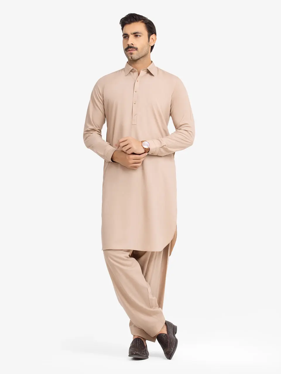 Edenrobe Men's Beige Kurta Shalwar - EMTKST24S-99487 NY(Top)