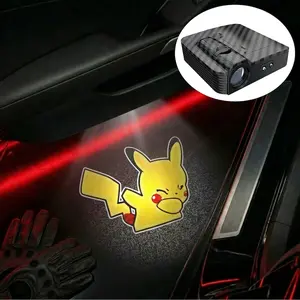 2 Pcs Fiber Welcome Light Set for Pikachu, Car Door Projection Lamp, Laser Light, Decorative Floor Lamp, Pikachu Design (batteries Not Included)