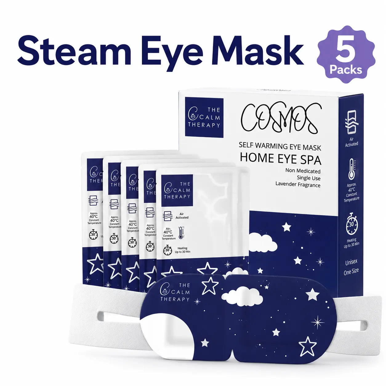Heated Steam Eye Mask, Disposable 120 Minutes, Lavender Scent, 5 Pcs | Great for Sleep & Spa Relaxation, Self Heating Warm Compress for Dry & Puffy Eyes Long Lasting Heated Eye Mask for Stye Eyes