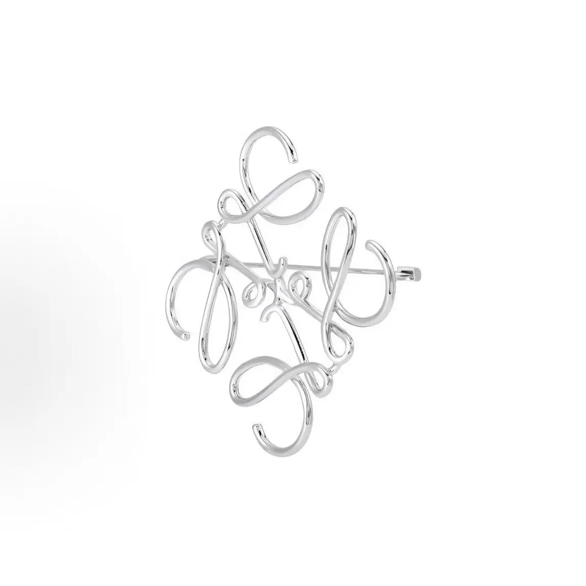 Pre-owned Brand New,Loewe Polished Silver Tone Hollow Anagram Logo Brooch