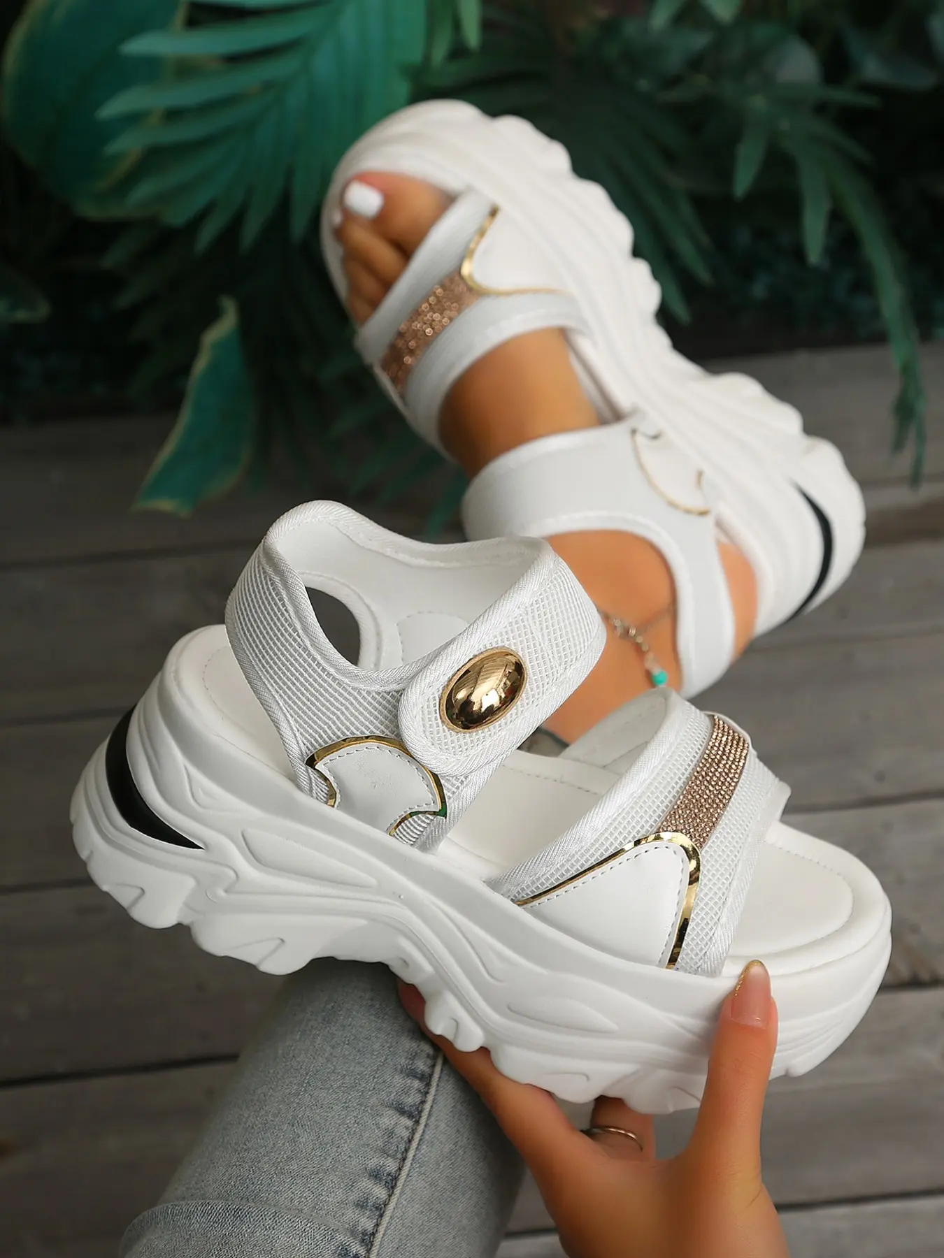 New Thick Sole Sport Sandals for Women, Summer Velcro Height Boost Open Toe Casual Wedge Shoes, Comfortable and Stylish Footwear, Adjustable Sandals, Summer Outdoor Sandals, Casual Fashion Sandals, Comfy Footwear Sandals