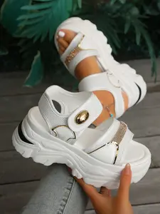 New Thick Sole Sport Sandals for Women, Summer Velcro Height Boost Open Toe Casual Wedge Shoes, Comfortable and Stylish Footwear, Adjustable Sandals