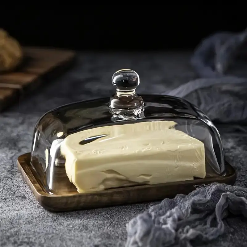 Multi-Functional Elegant Wooden Butter Dish - Classic Vintage Design Clear Dome Display Plate, Decorative Plates, Food Tableware, Durable, Easy to Clean, and Space-Saving for Wedding Cake, Desserts, Pastries, Fruits, and Snacks