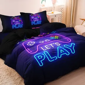 3pcs Set Boys Youth Fashionable Cool Video Game Controller Mouse Keyboard Headphone Pattern Bedding Duvet Cover Set - Modern Gamepad Print -   - (1Duvet cover+2Pillowcase，No quilt)