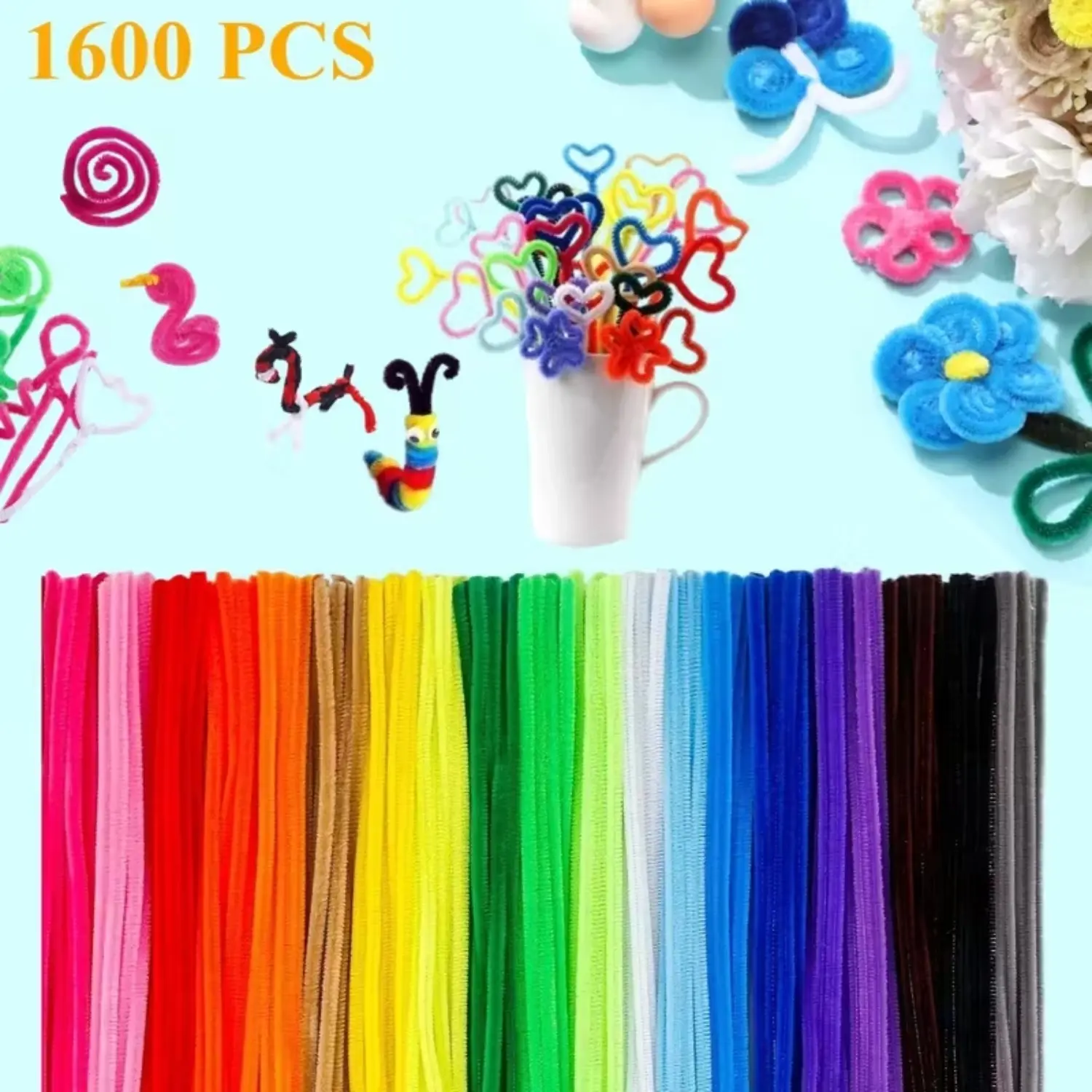 1600 Pcs Pipe Cleaners Craft Kit - 0.23 Inches Diameter, 11.8 Inches Long Chenille Stems for Adults’ DIY Arts and Crafts, Handmade Greeting Card Gifts & Interaction Projects (Bulk School & Home Supply)
