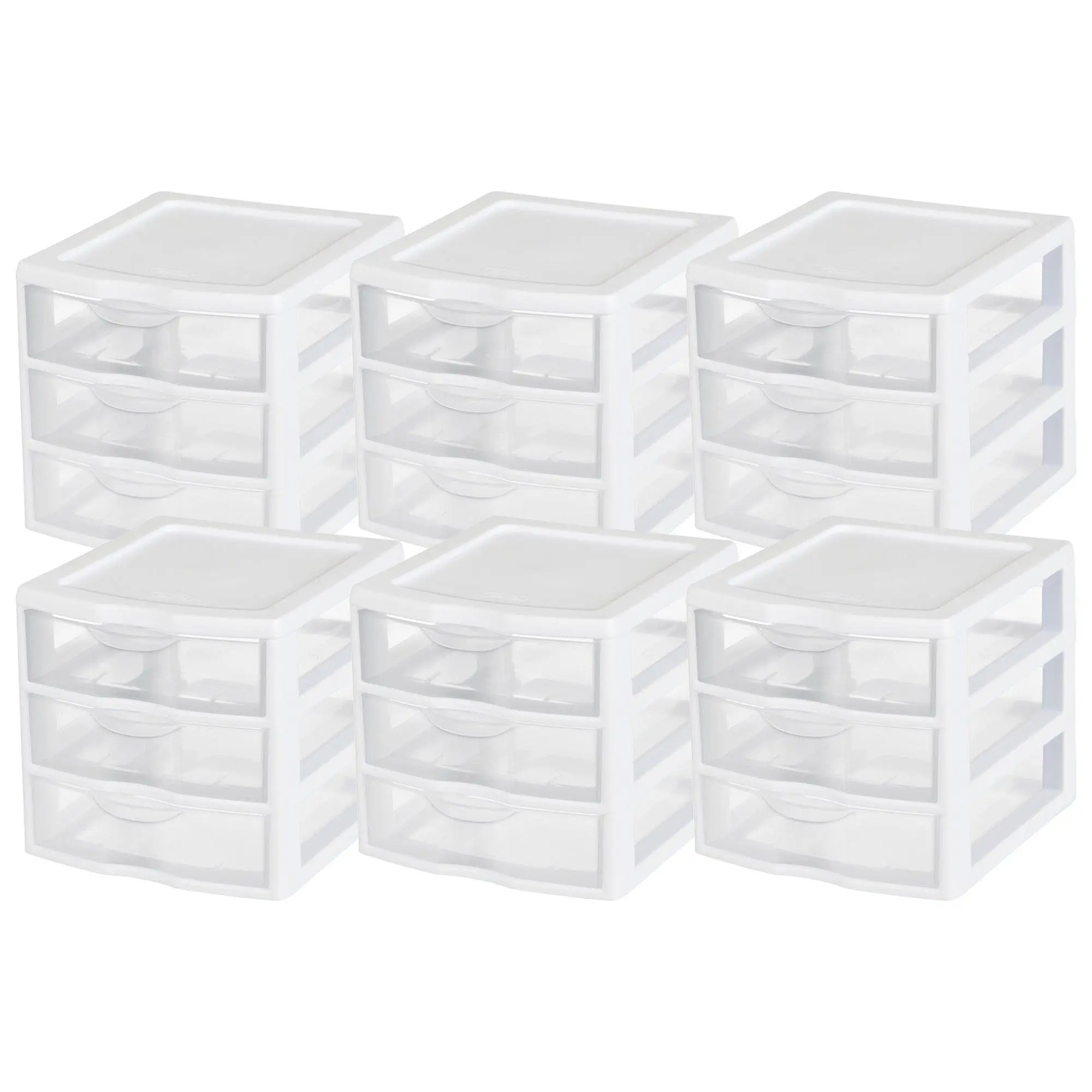 Sterilite ClearView Plastic Small 3 Drawer Desktop Storage Unit, White, 6 Pack Sterilite ClearView Plastic Small 3 Drawer Desktop Storage Unit, White, 6 Pack