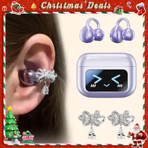 [Valentine's Day] Nerunsa 2026 M100 Fashion Clip-On Earphones, featuring interchangeable earring accessories, an audio-visual touchscreen, and wireless audio transmission technology. Equipped with Bluetooth 6.0 for faster and more stable connections.