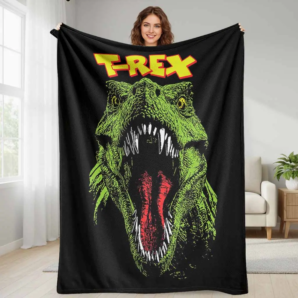 Dinosaur TRex Flannel Blanket Roaring Prehistoric Animal Print Lightweight Plush Soft Warm Cozy Throw for Living Room Couch Sofa Bedding Bedroom Camping Picnic Travel Holiday Gift