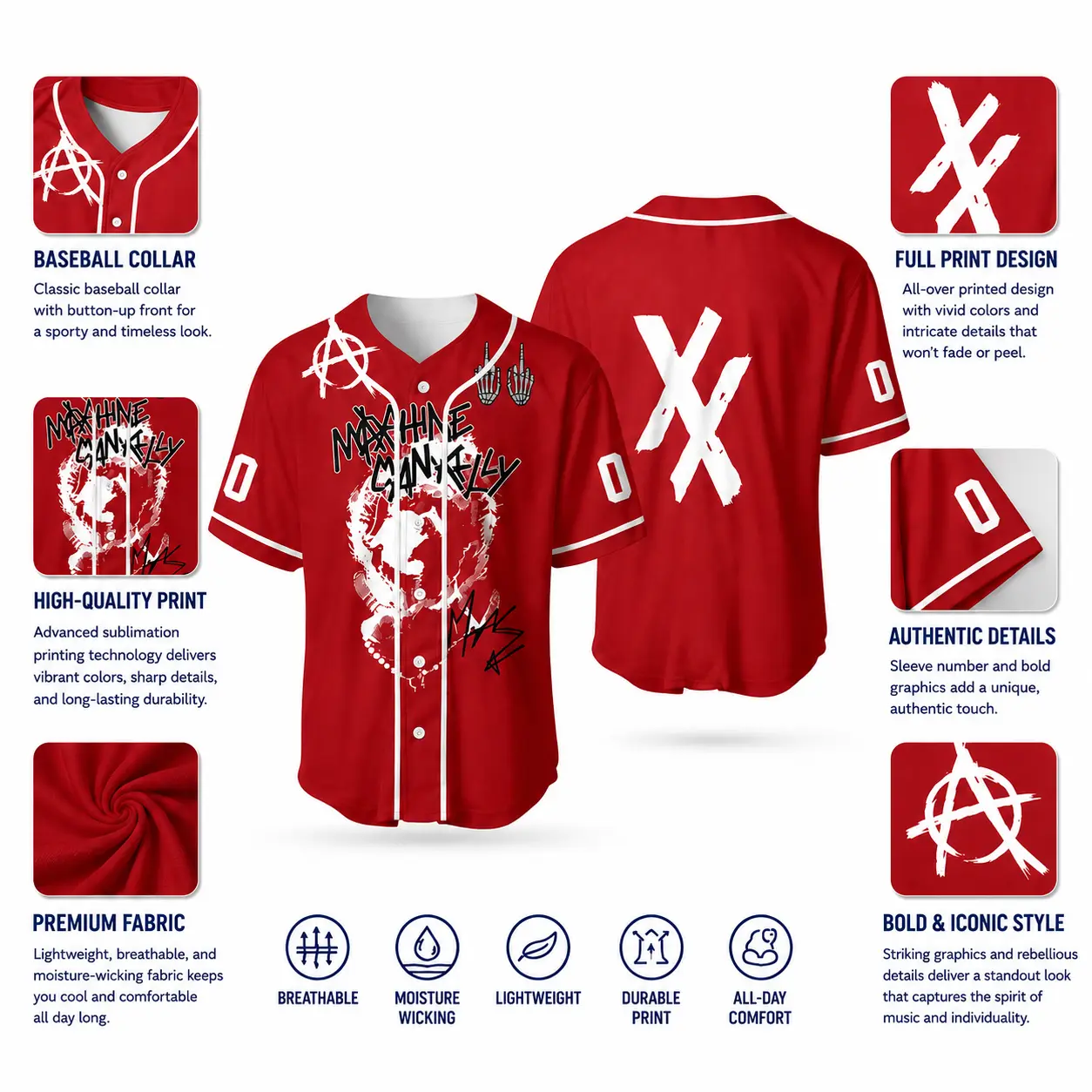 Custom Punk Baseball Jersey – Edgy Streetwear Style with Personalized Number