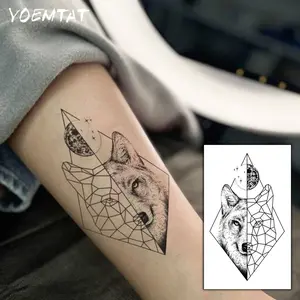 Waterproof Temporary Tattoo Sticker Wolf Planet Star Simple Lines Geometry Small Animal Pattern Body Art Arm Fake Tattoos Sleeve For Women Men Wrist Neck Hand