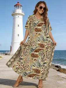 Animal Print Patchwork Long Hoodie, Loose Fit Slimming Vacation Sun Protection Swimsuit Outerwear, Swimwear Coverups, Boho Style All Seasons Summer Coverup