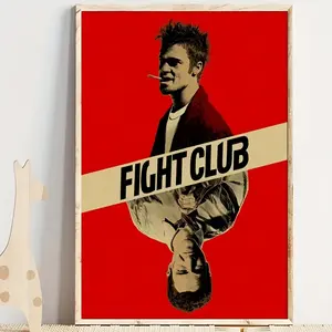 Vintage "Fight Club" Movie Poster - Retro Canvas Wall Art with Bold Red Background & Black & White Design, Frameless - Perfect for Home Decor, Bedroom, Dorm, or Cafe Aesthetic, Indoor Outdoor Use, Indoor Wall Decor |     Retro Aesthetic