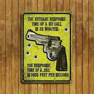 8x12 Retro Lightweight Eco-Friendly Metal Tin Warning Sign - No Trespassing Deterrent with 23-Minute 911 Response Time, Rustic Decorative Home Supplies Wall Plaque, Ideal Adult Gift for Garden