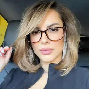 VENUS Women's Square Eyeglasses Vintage Retro 70's Full Rim Blue Light Blocking Gold Metal Arms High Quality Glasses for Ladies