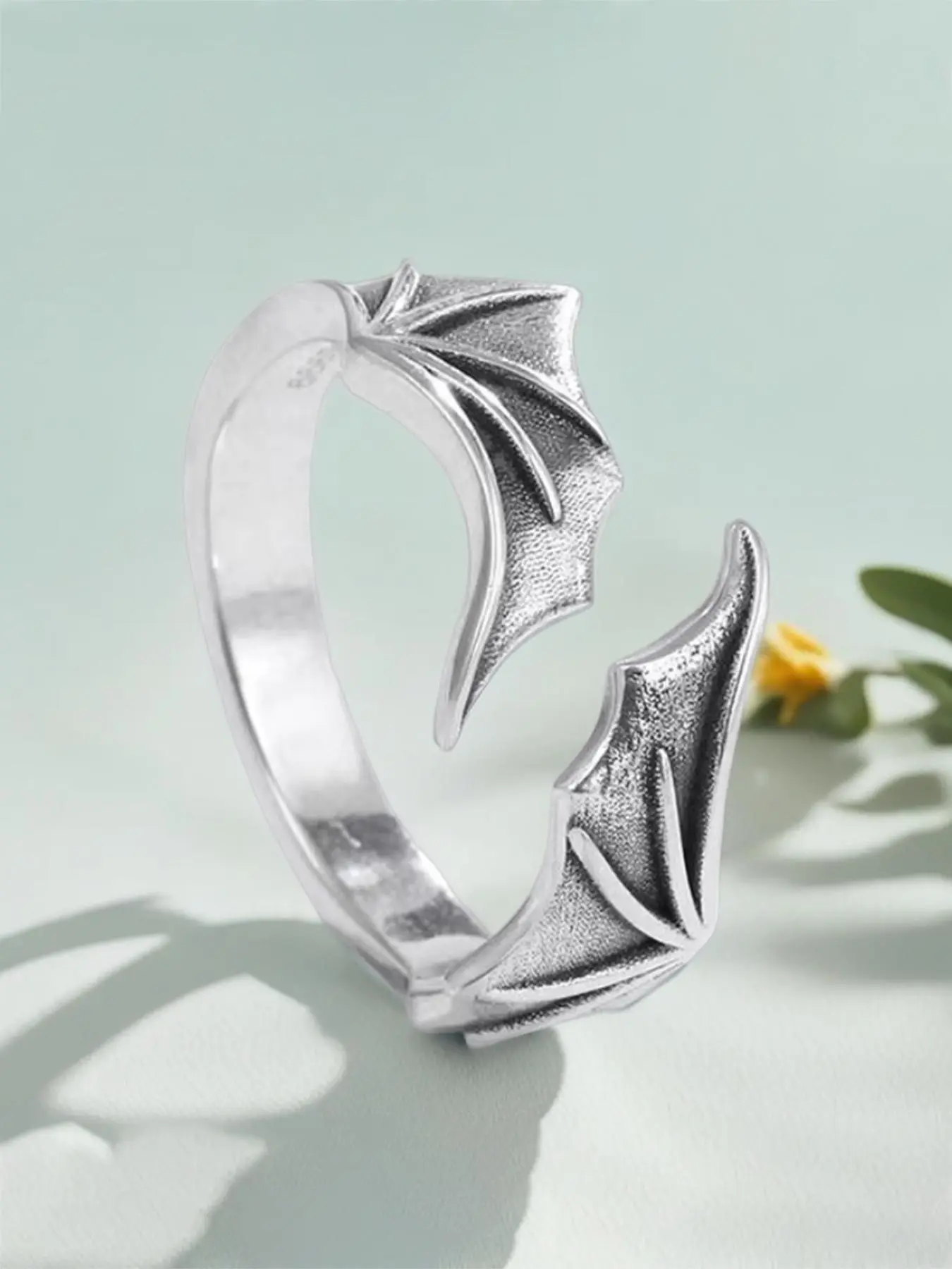 1 piece S925 sterling silver classic retro style Unique Bat Design bat wing ring for men/women's jewelry, perfect for Halloween outfit gift, Unique Rings, Statement Rings