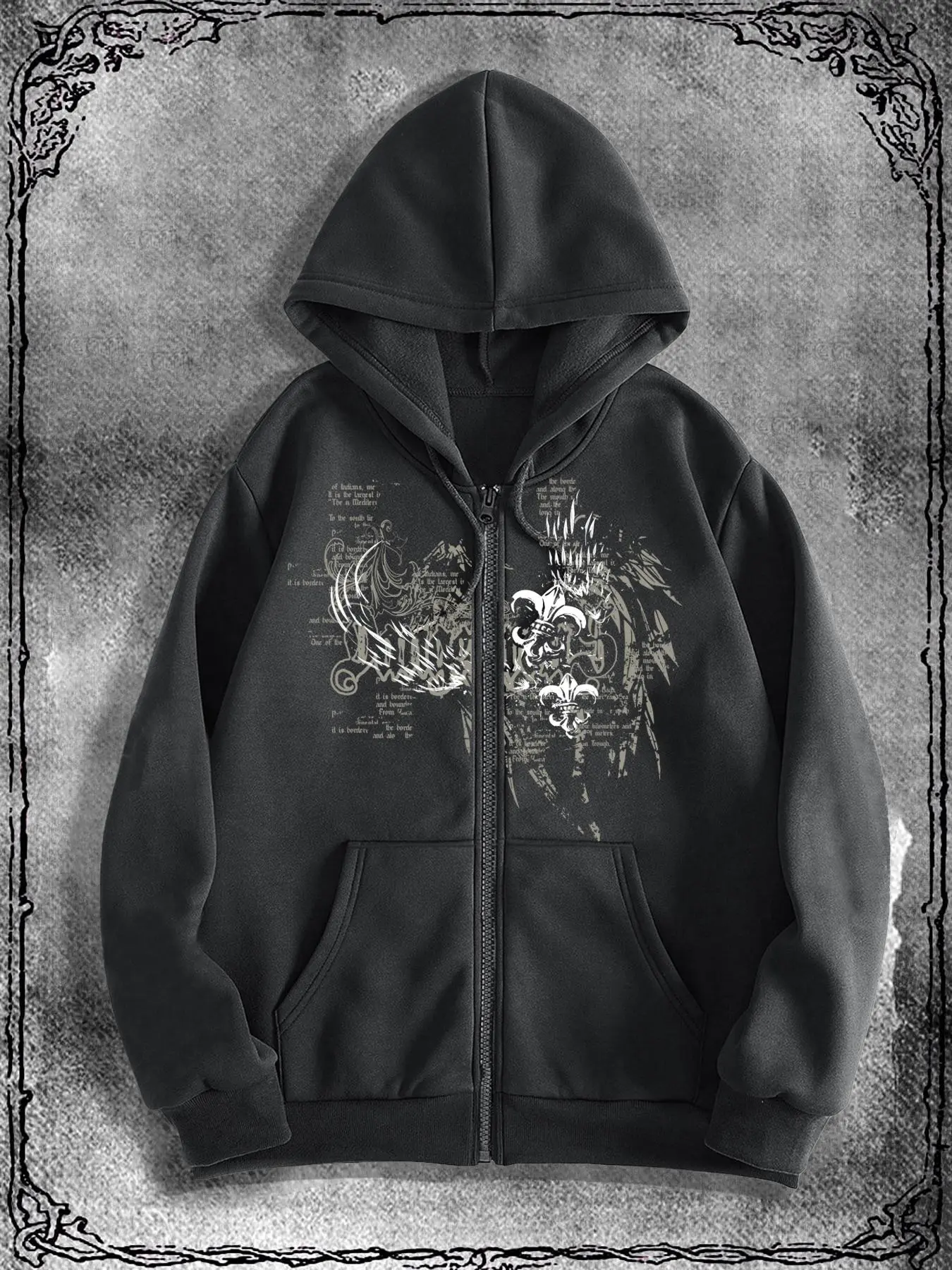 Unique Gothic Style Printed Graphic Long Sleeve Fitted Zipper Hoodie for Men, Fashionable Streetwear for Casual Occasions, Perfect Fit for Fall & Winter, Sweatshirts, Letter Graphic Hoodie