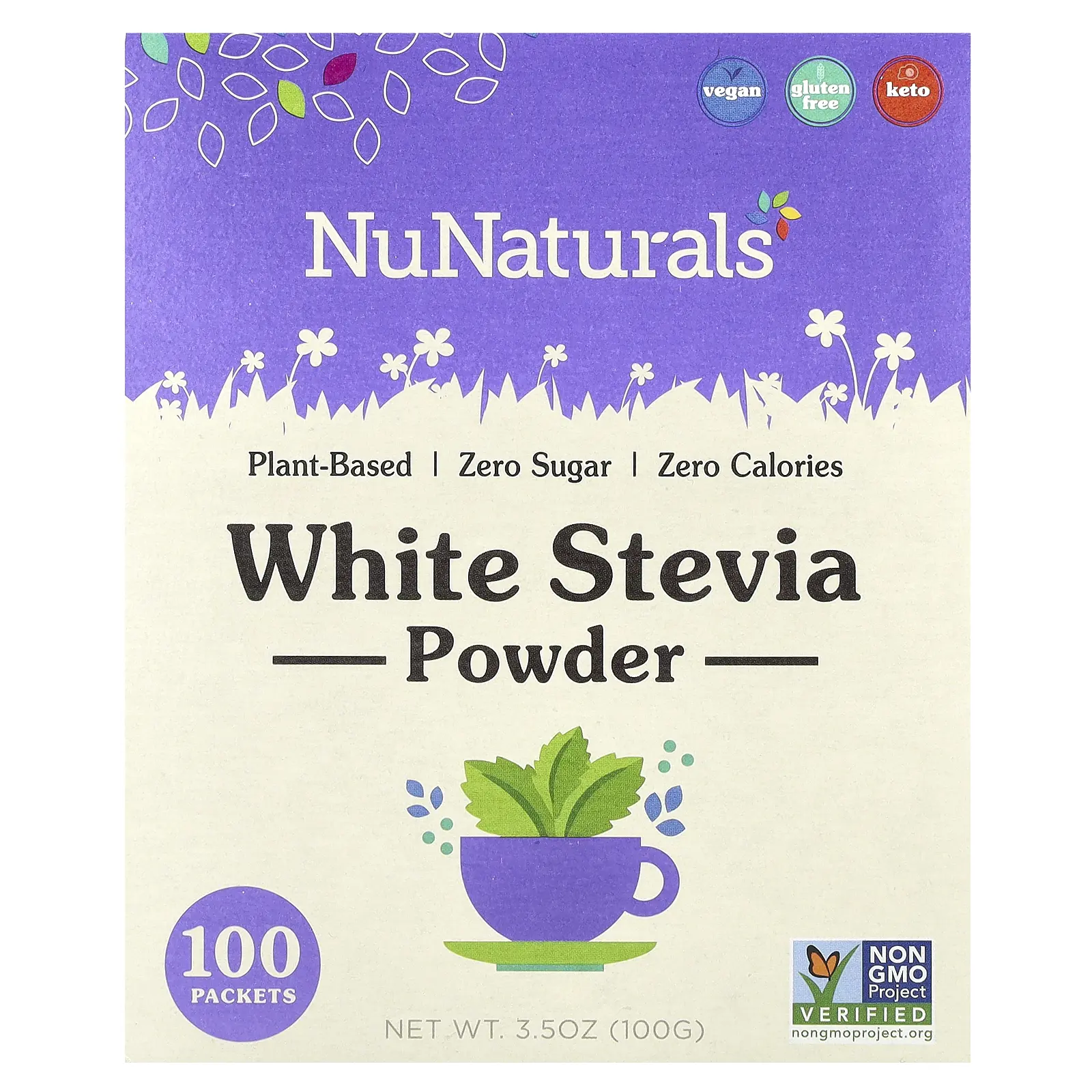 NuNaturals White Stevia Powder, 100 Packets, 3.5 oz (100 g)