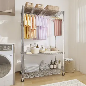 Garvee Heavy Duty Rolling Clothes Rack,Load 693LBS  Clothing Racks for Hanging Clothes,Free Standing Closet Organizers Garment Racks with Wheels,Side Hooks for Home 76"H x 45"W x 16"D