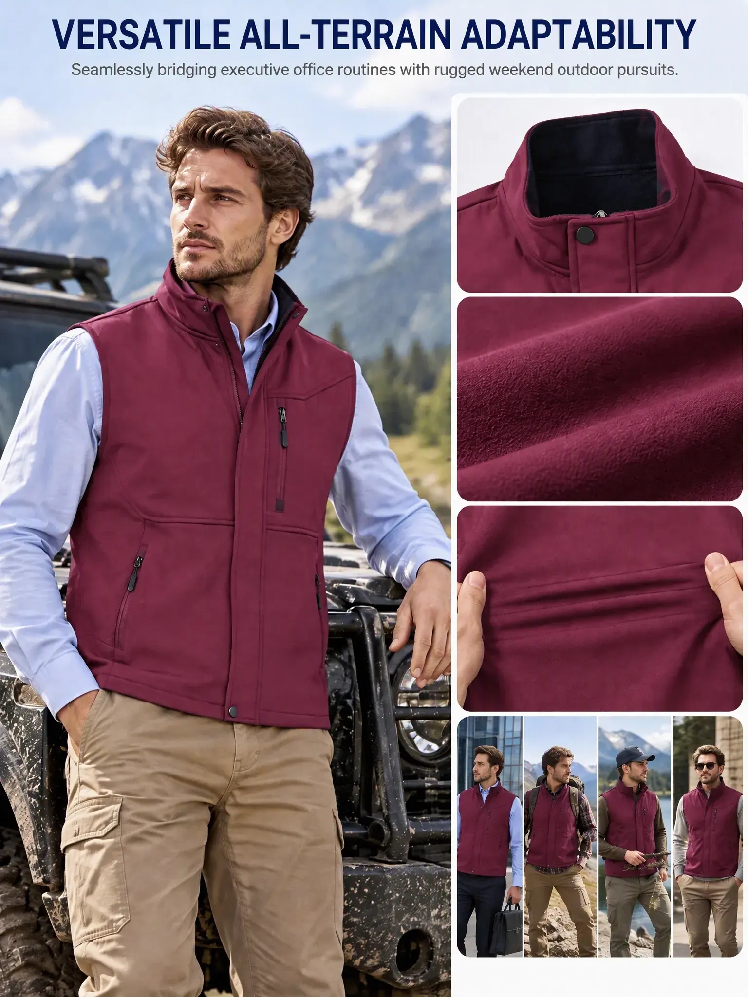 YUYANGDPB Men's Softshell Vest, Fleece Lined Windproof Water-Resistant Full Zip Sleeveless Jacket with Zipper Pockets for Hiking, Camping, Golf & Outdoor Work