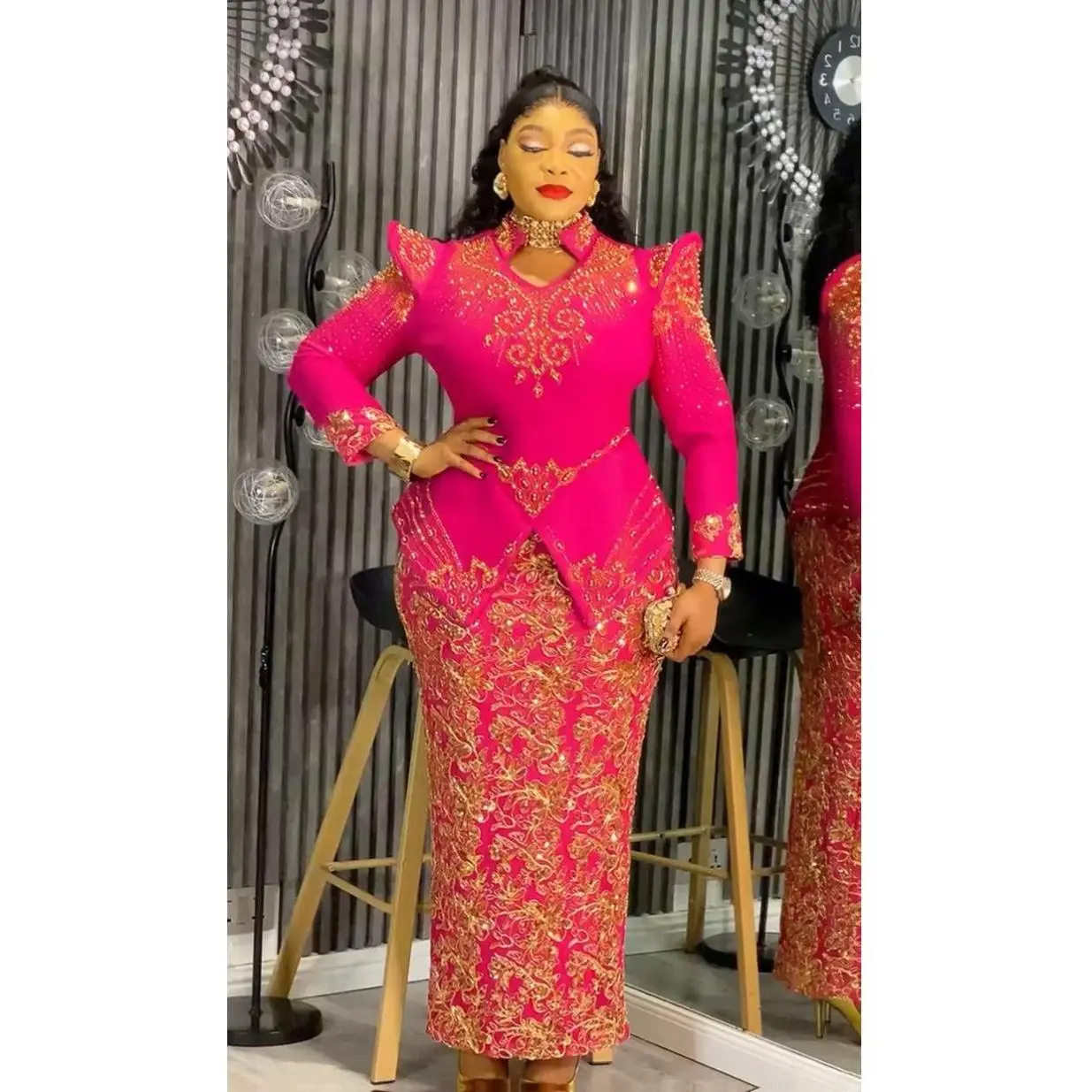 Pink Sequin Embellished Peplum Mother of The Bride Dress Wedding Guest Formal Evening Wear Special Occasion Dinner Party Cocktail Reception Graduation Gala Birthday Anniversary Photoshoot Turkey Womenswear Plus Size 12-20
