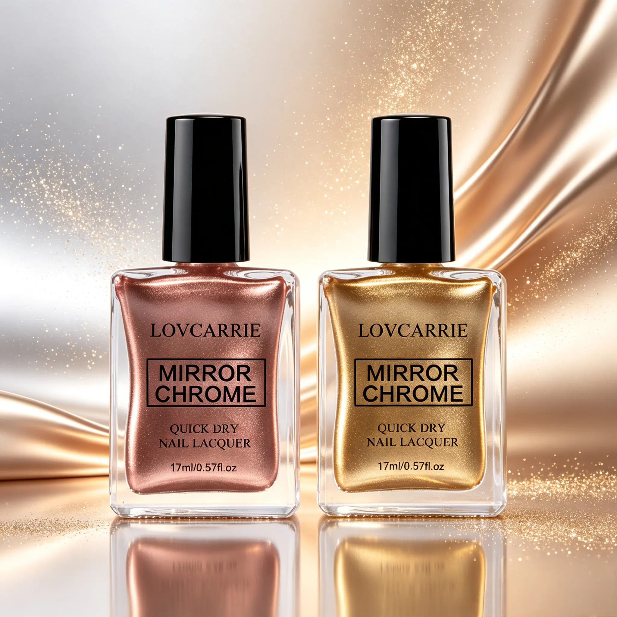 LOVCARRIE Mirror Chrome Nail Lacquer Set Rose Gold & Gold 17ml Each Quick Dry Metallic Mirror Shine Nail Polish Long Lasting Gloss Manicure Varnish for DIY At Home Nail Art