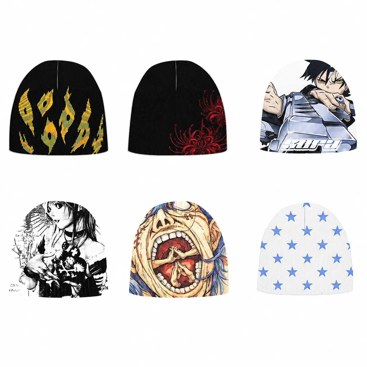 Y2K Anime Beanies (Misa, Shadow, Death The Kid, JJK) – Sora 100% Cotton Knit Hats, Unisex Streetwear Winter Caps, Soft Embroidered