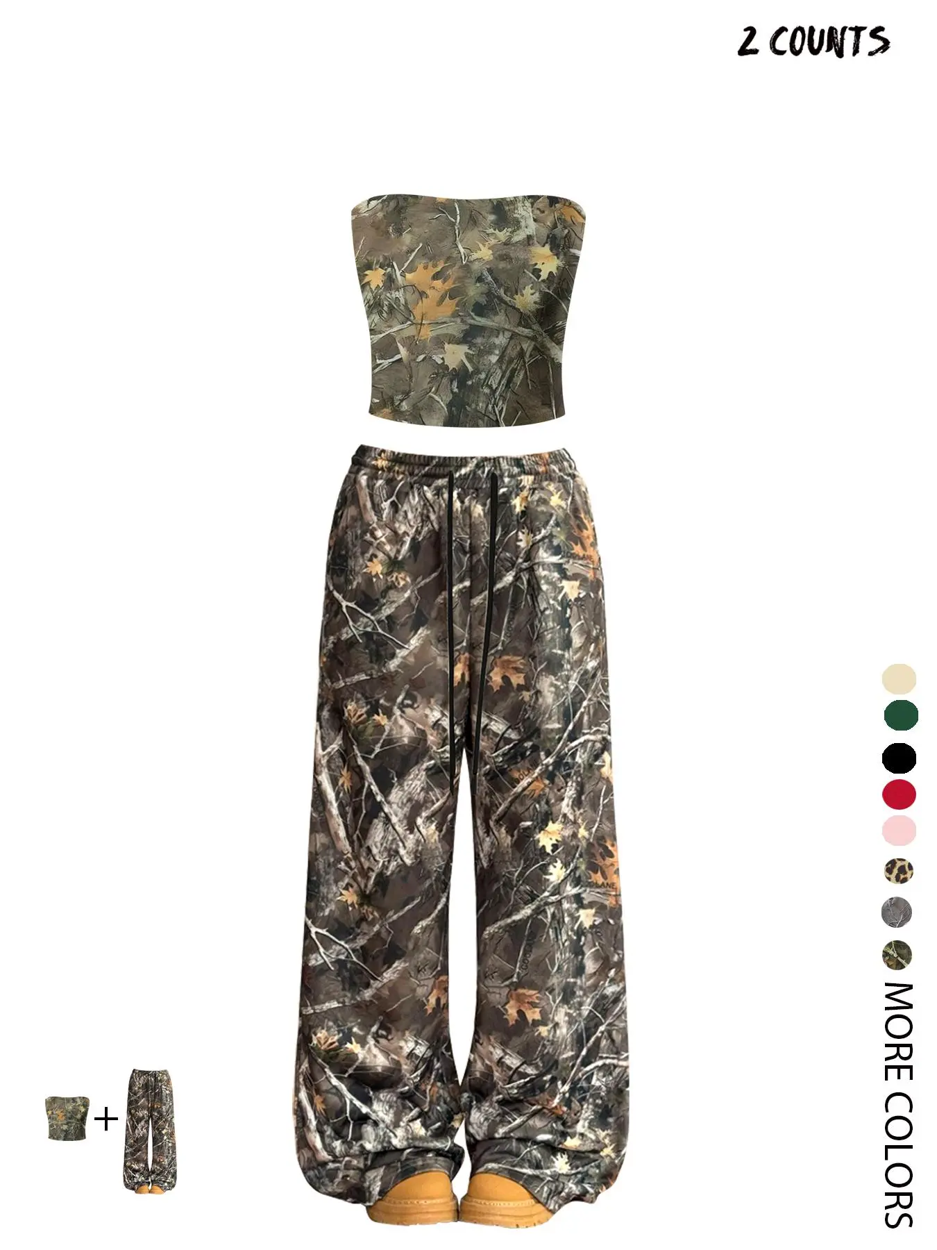 Women's Crop Tube Top & Camo Print Wide Leg Pants Two-Piece Set, Casual Fashion Cozy Two Piece Set for Daily Outdoor Wear, Ladies Clothes for Summer, Casual Outfits Women, Womenswear