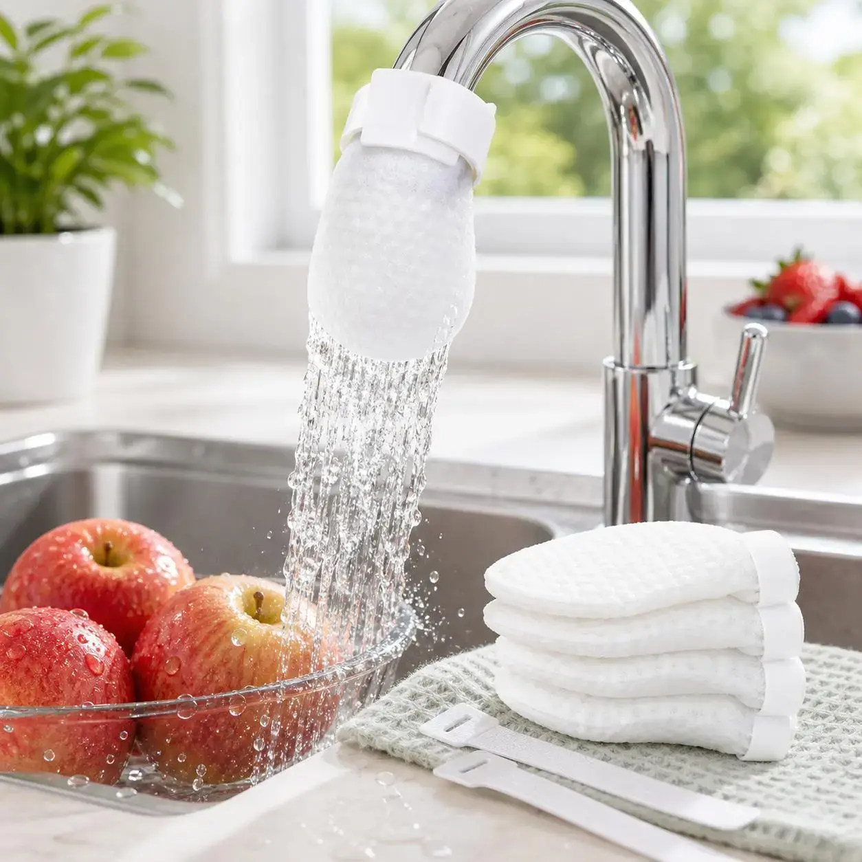 Splash-Reducing Filter Bag with Dense Cotton Filter Fits Faucet Heads up to 1 in for Efficient Water Filtration