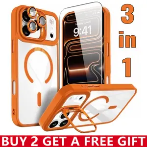 3-in-1 Shockproof Stand Protective Case for iPhone 17 Pro Max 17 16 15 14 13 12 11, with Screen Protector & Camera Lens Protector iPhone Case Cover