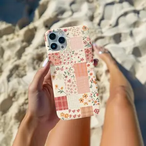 Cottagecore Patchwork Quilt Cellphone Case, Vintage Flower Gingham Design, Slim Durable Shockproof TPU Shell Cover, Accessory for iPhone 11-17 Series, Aesthetic Gift for Women
